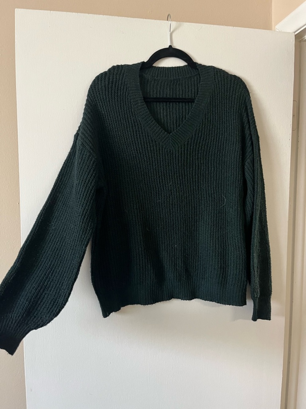 SHEIN Dark Green V-Neck Ribbed Knit Sweater